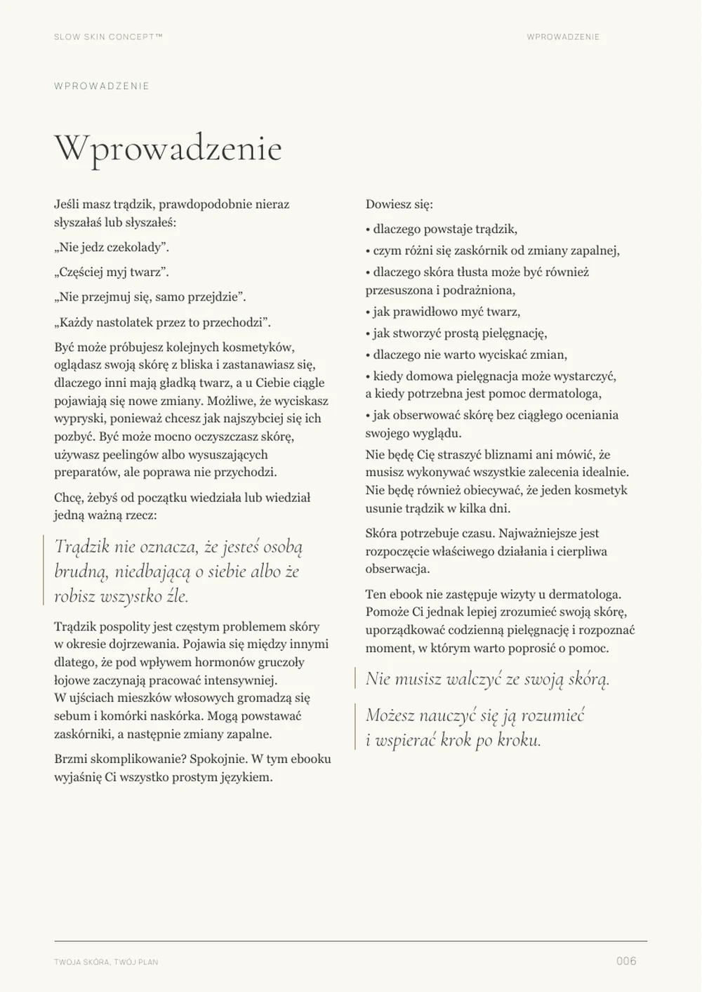 Wprowadzenie — czytaj bez oceniania — strona 6 ebooka „Twoja skóra, Twój plan”.