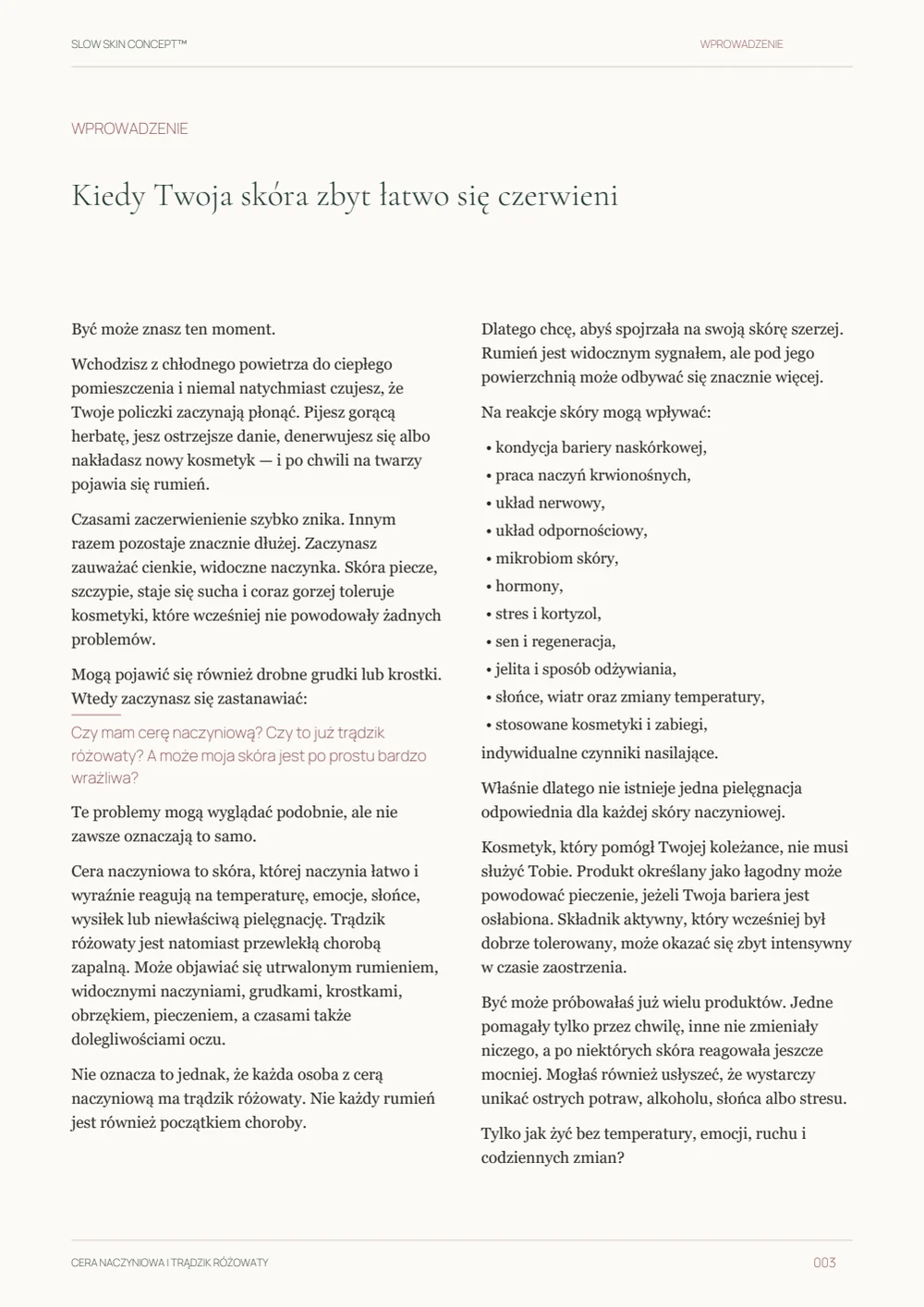 Wprowadzenie i nota edukacyjna — strona 3 ebooka „Cera naczyniowa i trądzik różowaty”.